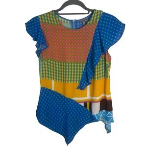 Conditions Apply Asymmetrical Short Flutter Sleeve Blouse Ruffle Size Small